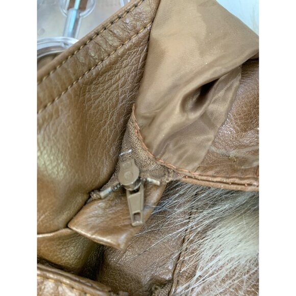 NWT LA Coalition Brown Faux Leather Coat Fox Fur Trim Hood Size S NWT RDD10672 - Picture 8 of 11